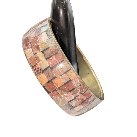 Lot of Three Vintage Metal Stone Inlay Bangle Bracelets - Picture 5 of 10